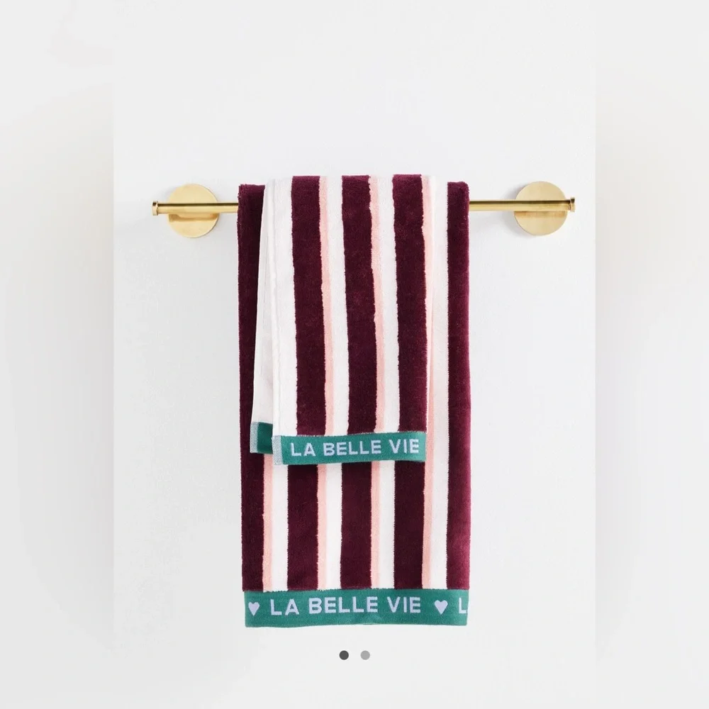 Anthropologie La Belle Cotton Woven Hand Towel Collection in Wine NEW
